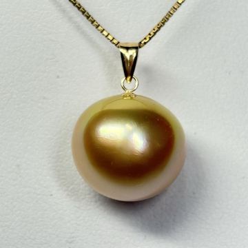 【光沢抜群！大粒13.8mm 】K18 天然 南洋パール 照り艶抜群 ペンダントトップ 南洋白蝶真珠 3.6g ナチュラルゴールドパール Pearljewelry