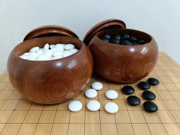 ☆彡美品◇日向特製 本蛤碁石 ３６号 『月印』★欅特大碁笥セット 