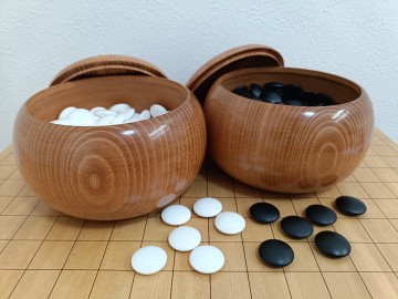 ☆彡極美品◇日向特製 本蛤碁石 ２８号 『月印』★欅碁笥セット 