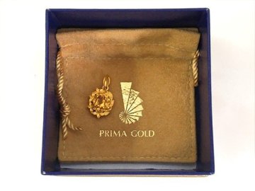 PRIMA GOLD プリマゴールド●ネックレストップ 24K 金 純金 フラワー シルクライン オーバルカット/ゴールド×イエロー/1円スタート/AY