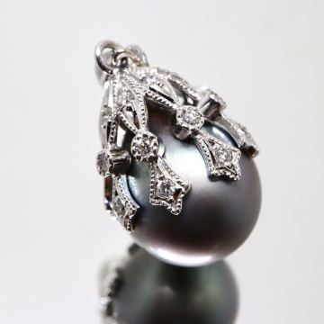 K18WG!!0.26ct!!◆南洋黒蝶真珠/天然ダイヤモンドペンダントトップ◆N 約6.8g diamond necklace ジュエリー ネックレス EE8/EF0 X664