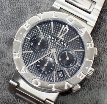 新型ベルト 定価70万円↑磨き済 超美品 ブルガリ BB38 SS CH ブルガリブルガリ メンズ 自動巻 時計 クロノグラフ 黒文字盤 クロノ