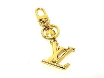 1円 ■美品■ LOUIS VUITTON ルイヴィトン M65216 ポルト クレ LV ファセット バッグチャーム キーリング キーホルダー ゴールド系 FU4372