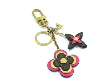 1円 ■美品■ LOUIS VUITTON ルイヴィトン M63084 ブルーミング フラワー キーホルダー バッグチャーム ブラウン系×ピンク系 FU5634