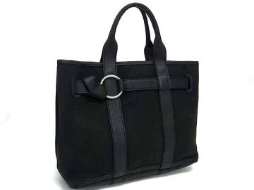 1円 HERMES エルメス ティットサンチュールPM トワルアッシュ×レザー SV金具 ハンドバッグ トート □K刻印 レディース ブラック系 FV3764