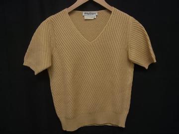 1円 ■極美品■ Salvatore Ferragamo フェラガモ カシミヤ100％ 半袖 トップス 表記サイズ S 洋服 ライトブラウン系 FP8855