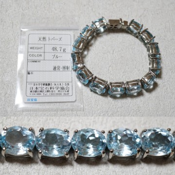 319 天然ブルートパーズ ブレスレット ヴィンテージ アクセサリー SILVER 925刻印 天然石 宝石 色石 カラーストーン ソーティング付き