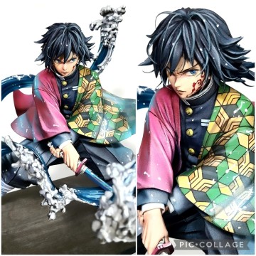 二次元 リペイント 冨岡義勇 顔の描き直し/頭髪追加 水エフェクト 塗装済み 完成品 鬼滅の刃 一番くじ フィギュア リアルタッチ ナミ 2D