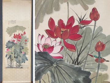 【安】中国近時代画家「張大千書」紙本「花鳥図」掛軸 中国画 墨寶妙品 中国書道 古美術 323