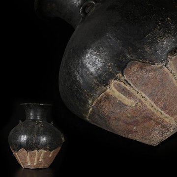 【加】1151e クメール 黒褐釉 四耳壷 高さ 約31,6cm / 古壷