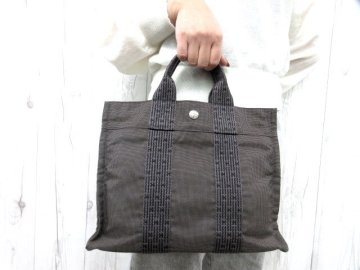 極美品 HERMES エルメス 鍵 カデナ有り エールラインPM ハンドバッグ トートバッグ バッグ キャンバス グレー 91326