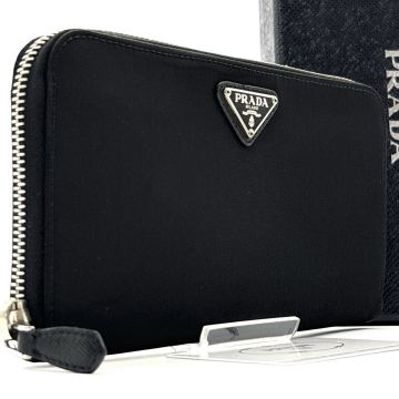 最高級◆PRADA プラダ 長財布 テスートナイロン ロングウォレット 三角プレート 三角ロゴ トライアングル ブラック 黒 メンズ