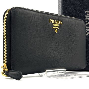 極美品◆PRADA プラダ 長財布 サフィアーノレザー ゴールドロゴ ロングウォレット ブラック 黒 ロングウォレット