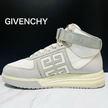 【入手困難】GIVENCHY ジバンシー ファブリック ハイカットスニーカー 4Gロゴ ベルクロ エンボス レザー メンズ シューズ 靴 25.0相当 白