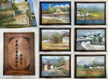 ◆羽彰・古美術◆Y396中国古書道 呉冠中 油画セット20点入り 書画 古書道 油画巻物 肉筆逸品 肉筆保証品