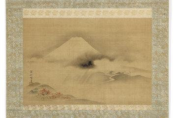 【真作 大倉好斎極】掛軸「英一蝶 春秋富士之図」絵画 江戸中期 絵師 俳諧師 宝井其角・松尾芭蕉交友