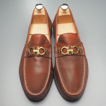 GS5453//イタリア製*サルヴァトーレフェラガモ*メンズ7.5EE/ガンチーニ/アンラインド/ビットローファー/レザースリッポン/革靴/茶/ブラウン