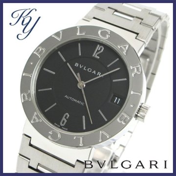 1円～ 3ヶ月保証付き 磨き済み 美品 本物 定番 人気 BVLGARI ブルガリ BB33SS AUTO ロゴ入り ブラック メンズ 時計