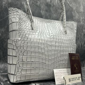 【未使用級】バニラ 目地染 クロコダイル センター取り トートバッグ JRA認定 肩掛け ビジネス クロコ 鰐革 マットクロコ メンズ ポロサス