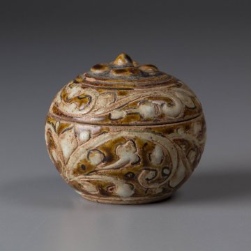 【五】タイ 古陶 スワンカローク 宋胡録 柿蔕香合 合子 盒子 箱付