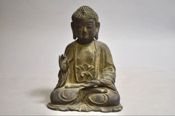 【英】A1389 時代 古銅仏坐像 H26.8㎝ 仏教美術 仏像 佛 置物 銅製 骨董品 美術品 古美術 時代品 gy