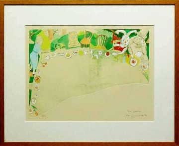 ＊真作＊ 人気画家 山本容子 大判作品「tea party」直筆サイン入 H.C.版 不思議の国のアリス 銅版画 手彩色/YOKO YAMAMOTO/絵画/エッチング