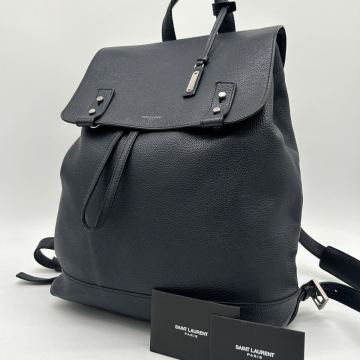 1円 ◆美品◆ サンローラン Saint Laurent サックドジュール スープル リュック バックパック レザー シボ革 ネイビー メンズ レディース