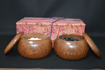 【光成】碁石「日向製・本蛤38号玉・那智黒38号玉・欅大碁笥セット」日本製⑤