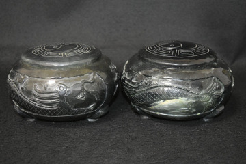 【光成】中国製「龍遊彫碁笥・白砡38号玉・黒砡38号玉」美品⑦