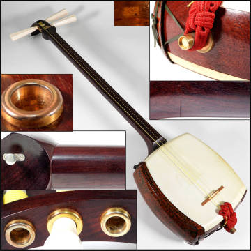 【騰立】高級 津軽 三味線 紫檀 太棹 金細 綾杉胴 K9刻印 「全長約102cm」和楽器 弦楽器■1002/53