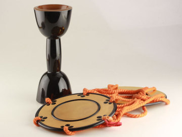 日本美術　木造黒漆　鼓　時代和楽器　L0216