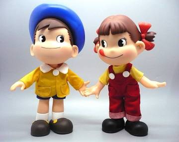 ダメージ有り　ペコちゃん　ポコちゃん人形 　ギザ目　ソフビ　２体セット　レトロ 不二家 （中古）