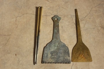 真鍮製　灰ならし　火箸　3点セット　囲炉裏　火鉢