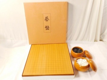 ｙ331★碁石 碁盤セット/卓上碁盤/碁石 黒182個/白181個/マス目18ｘ18/板厚約5.8cm/囲碁セット/送料1300円～