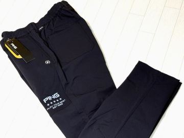 新品★ピン PING ゴルフウェア ロゴプリント コーデュラ生地 ウエストゴム仕様 ストレッチ テーパードパンツ/秋冬/ブラック/サイズL
