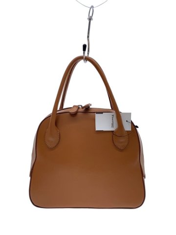 MAISON CANAU◆SHRINK ROUND BOSTON/ラウンドボストンバッグ/レザー/BRW/無地