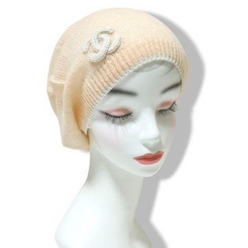 良品 正規品 CHANEL シャネル ココマーク CC ロゴ ニット帽 ニットキャップ 帽子 オレンジ