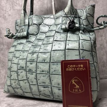 定価40万/希少カラー●JRA リアルクロコダイル トートバッグ マットクロコ ワニ革 鰐 ビジネス ミントグリーン 目地染め メンズ レディース