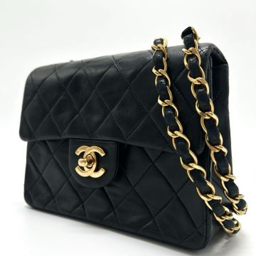 1円【最高級】CHANEL シャネル ミニマトラッセ チェーン ショルダーバッグ 斜めがけ ラムスキン ターンロック ブラック レディース 本革