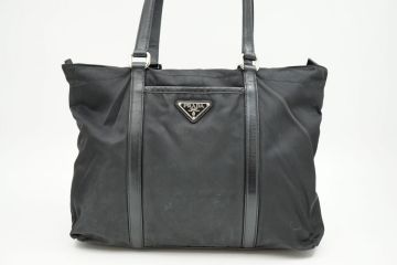 1円〜 プラダ ショルダー バッグ トート 三角ロゴプレート Unisex テスート ナイロン レザー 黒 ブラック PRADA 4768h