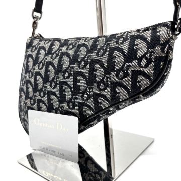 1円【極上】Christian Dior クリスチャンディオール ハンドバッグ トート サドルバッグ トロッター柄 キャンバス レザー グレー ブラック