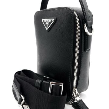 1円【最高級】PRADA プラダ 2way ハンドバッグ ショルダー サフィアーノ 三角プレート シルバー金具 メンズ レディース 白タグ SCAPE