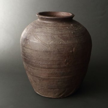 【深和】室町末期◆古備前波状文壺 岡山県備前焼陶友会・古備前鑑定委員会極（桃山古陶 備前焼 短頸壷 種壷 六古窯 茶道具 花器）