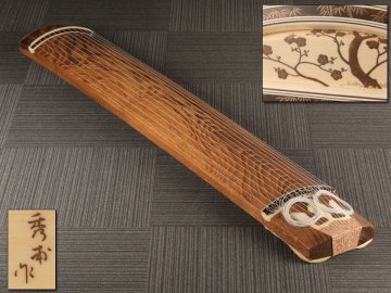 【流】時代和楽器 秀甫作 綾杉彫 くり甲 玉縁 琴 HD301●