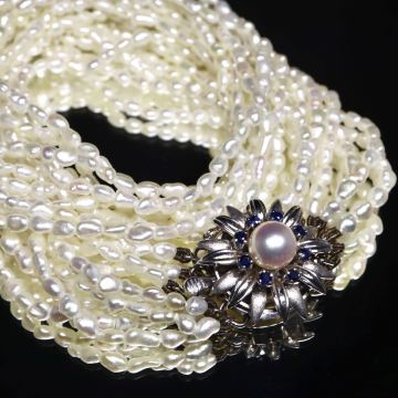 K14WG!!サファイア付き!!【MIKIMOTO(ミキモト)】■アコヤ本真珠ケシパールネックレス■D 約46.2g 約40.5cm pearl パール ソ付き EG5/ U81