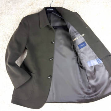 極美品カシミアBURBERRY LONDON最高級ピュアカシミヤ入ナポレオンコートXL.LL~Lマリンコート緑カーキ ノバチェック柄バーバリーロンドン