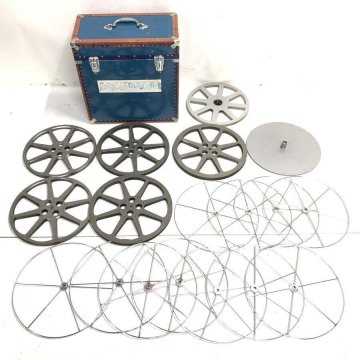 16mm用 フィルムリール セット 直径350370mm ELMO含む グレー/シルバー ハードケース付●現状品
