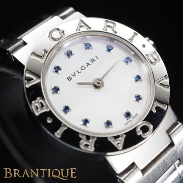 ◆1円～/美品◆ BVLGARI ブルガリ BB23SS SS QZ 電池交換済み シェル 文字盤 12Pサファイヤ 箱 保 レディース 腕時計 「27696」