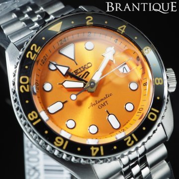 ◆未使用/超美品/1円~◆ SEIKO セイコー 5スポーツ GMT 自動巻き SS オートマ 4R34-00A0 オレンジ メンズ 腕時計 「28180」