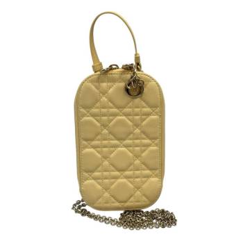 1円 Dior ディオール レディDior カナージュ スマホ チェーンショルダー イエロー系